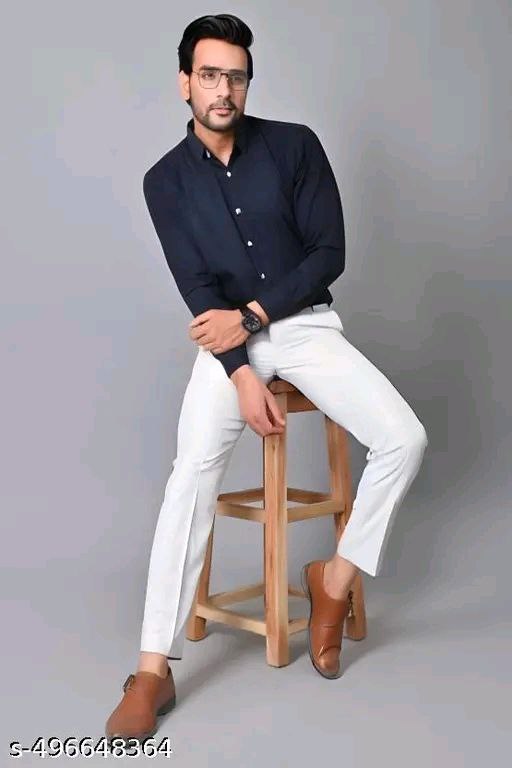 LMT Men’s Nevyblue Regular Fit Cotton Blend Formal Trousers