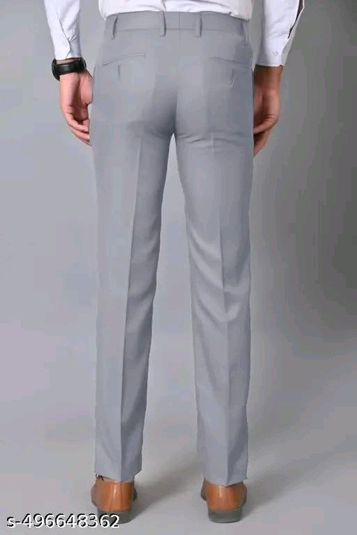 LMT Menβs LIGHT GREY Regular Fit Cotton Blend Formal Trousers