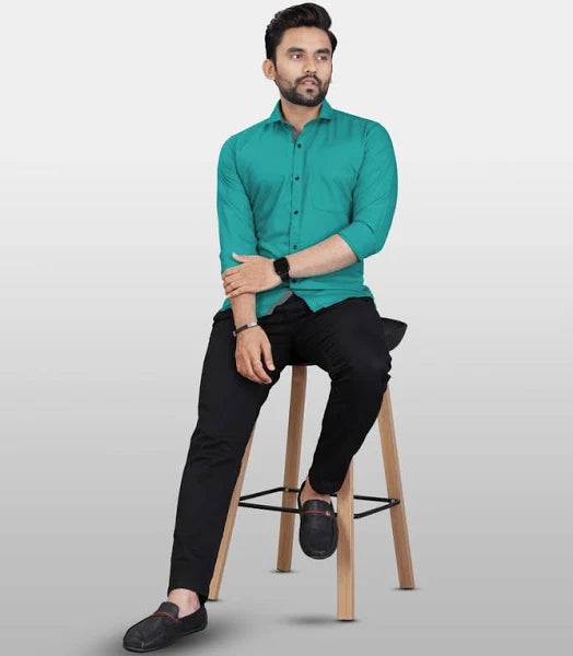 Men's Stylish Teal Green Slim Fit Formal Shirt