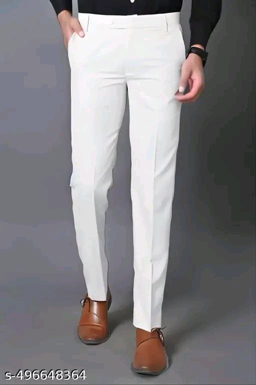 LMT Men’s White Regular Fit Cotton Blend Formal Trousers