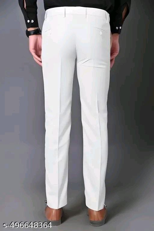 LMT Men’s White Regular Fit Cotton Blend Formal Trousers