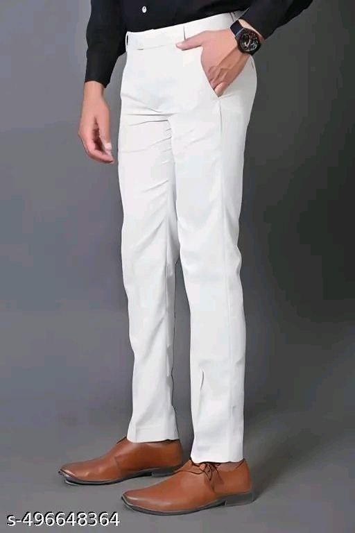 LMT Men’s White Regular Fit Cotton Blend Formal Trousers