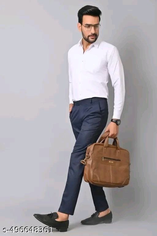 LMT Men’s Nevyblue Regular Fit Cotton Blend Formal Trousers