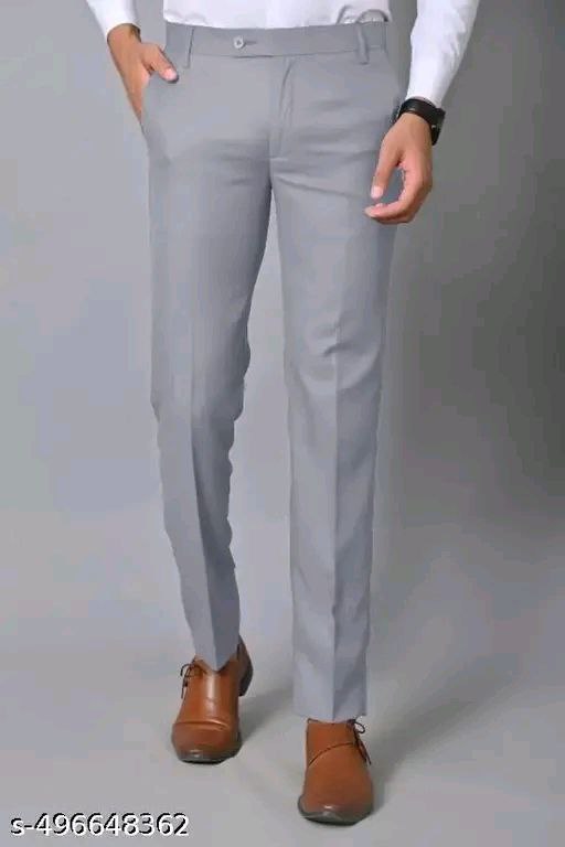 LMT Men’s LIGHT GREY Regular Fit Cotton Blend Formal Trousers