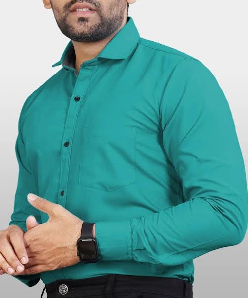 Men's Stylish Teal Green Slim Fit Formal Shirt