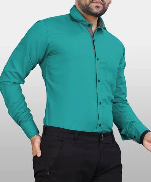 Men's Stylish Teal Green Slim Fit Formal Shirt