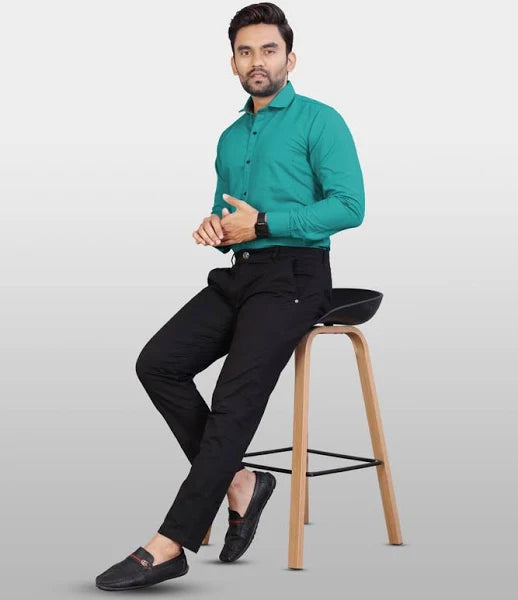 Men's Stylish Teal Green Slim Fit Formal Shirt